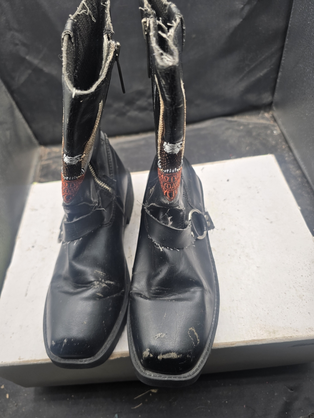 Harley-Davidson Black Combat Moto Zip Boots with Red Logo